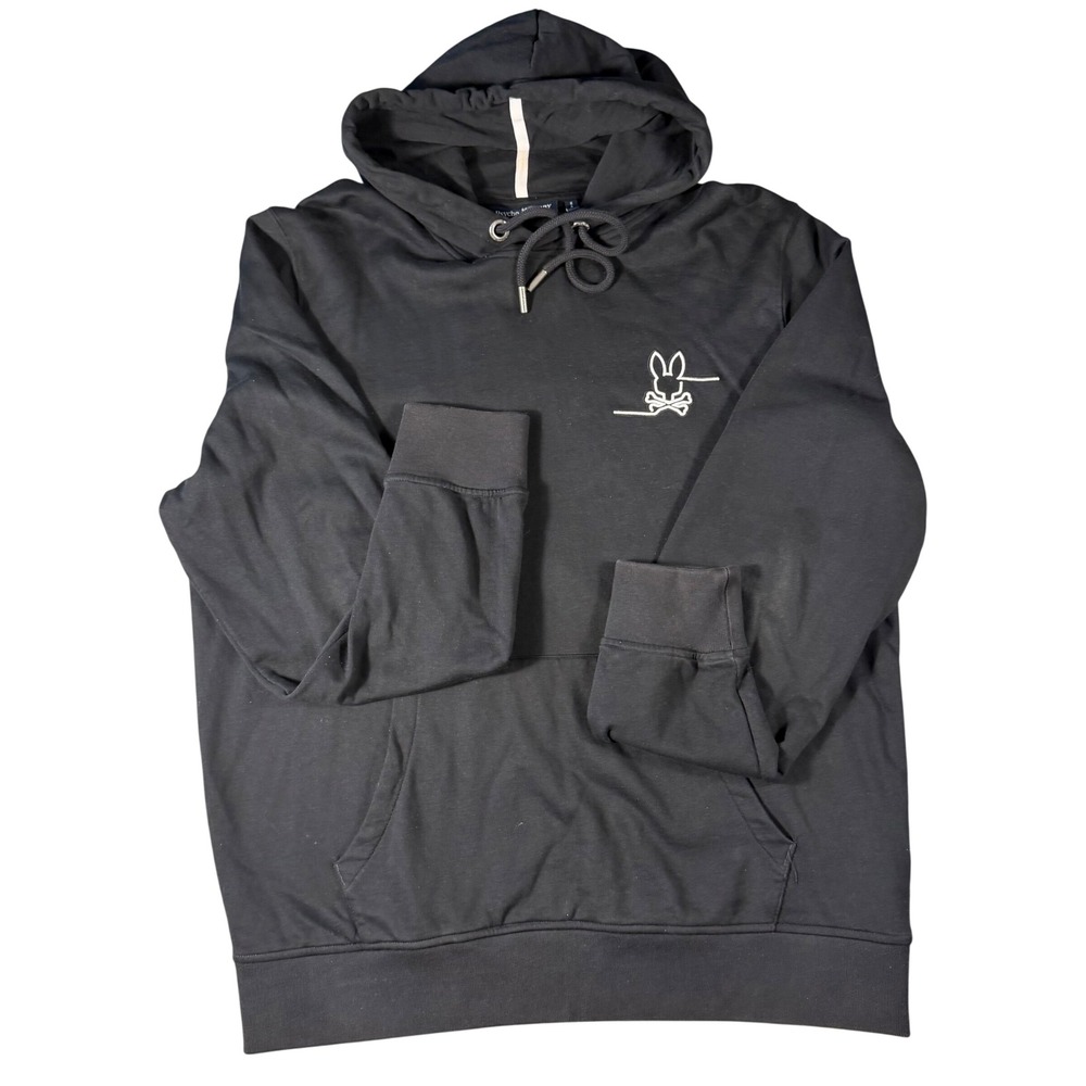 Psycho Bunny Mens Black Graphic Pullover Hoodie medium Back Logo Sweatshirt M